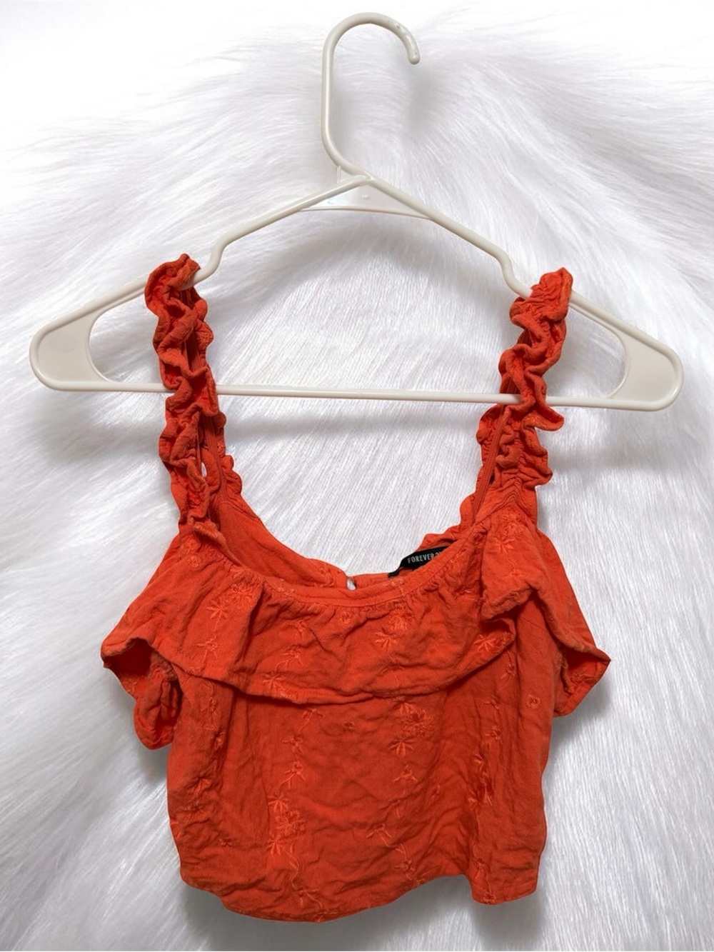 Forever 21 Orange Ruffled-Strap Cropped Tank Top